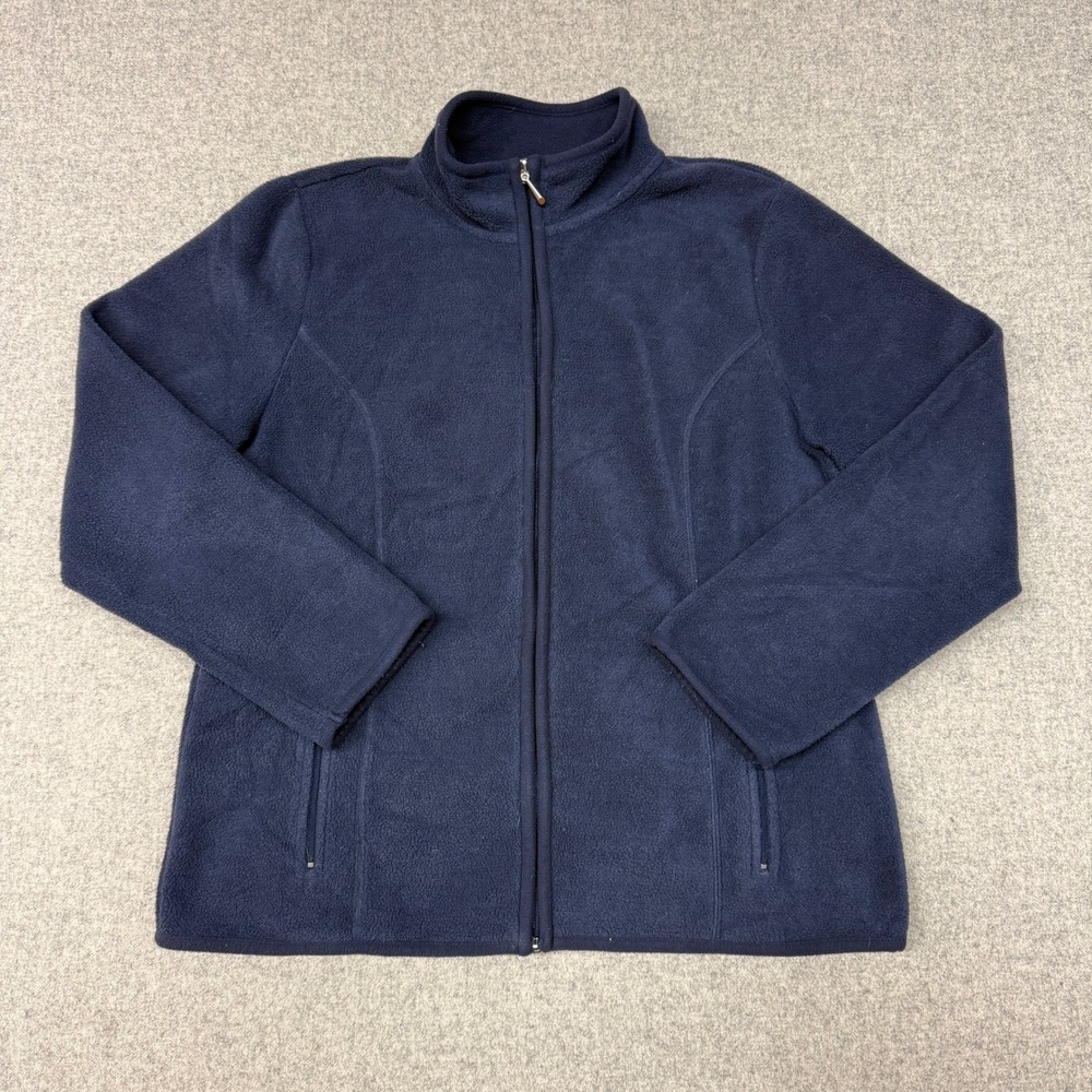 Karen Scott Sport | Fleece Jacket | Size M |Navy Blue Full Zip Mock Neck Pocket